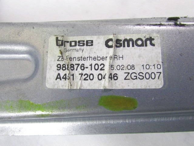 MEHANIZEM DVIGA SPREDNJIH STEKEL  OEM N. 22474 SISTEMA ALZACRISTALLO PORTA ANTERIORE ELETTR ORIGINAL REZERVNI DEL SMART FORTWO 451 MK2 (2007 - 2015)BENZINA LETNIK 2008