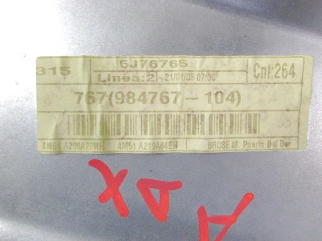 MEHANIZEM DVIGA SPREDNJIH STEKEL  OEM N. 18378 SISTEMA ALZACRISTALLO PORTA ANTERIORE ELETTR ORIGINAL REZERVNI DEL FORD FOCUS DA HCP DP MK2 BER/SW (2005 - 2008) DIESEL LETNIK 2005