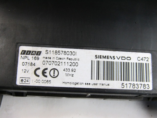 KOMPLET ODKLEPANJE IN VZIG  OEM N. 17640 KIT ACCENSIONE AVVIAMENTO ORIGINAL REZERVNI DEL FIAT PANDA 169 (2003 - 08/2009) DIESEL LETNIK 2007