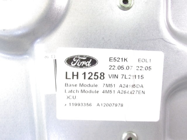 MEHANIZEM DVIGA ZADNJIH STEKEL  OEM N. 18936 SISTEMA ALZACRISTALLO PORTA POSTERIORE ELETT ORIGINAL REZERVNI DEL FORD FOCUS DA HCP DP MK2 BER/SW (2005 - 2008) DIESEL LETNIK 2007