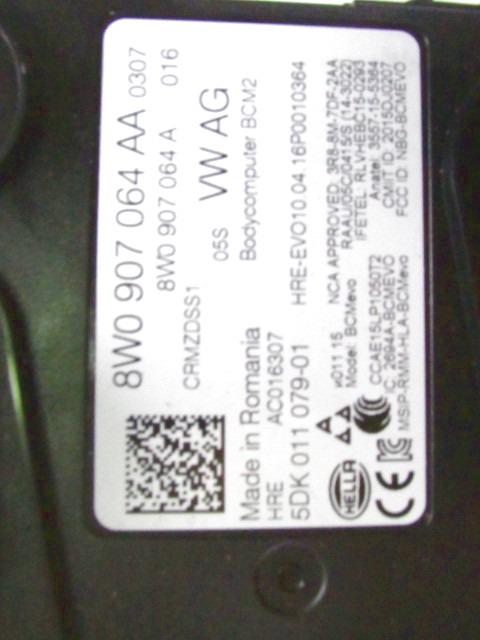 KOMPLET ODKLEPANJE IN VZIG  OEM N. 117091 KIT ACCENSIONE AVVIAMENTO ORIGINAL REZERVNI DEL AUDI A4 B9 BER/SW/ALLROAD (2015 - 2019)DIESEL LETNIK 2016