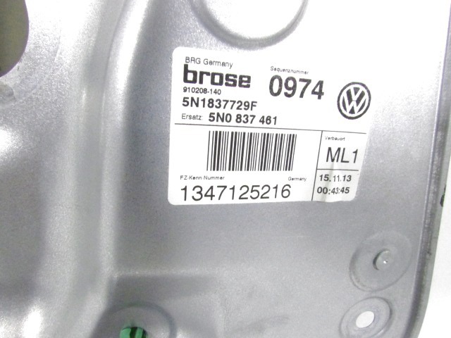 MEHANIZEM DVIGA SPREDNJIH STEKEL  OEM N. 33673 SISTEMA ALZACRISTALLO PORTA ANTERIORE ELETTR ORIGINAL REZERVNI DEL VOLKSWAGEN TIGUAN 5N MK1 R (2011 - 2016)  BENZINA LETNIK 2014