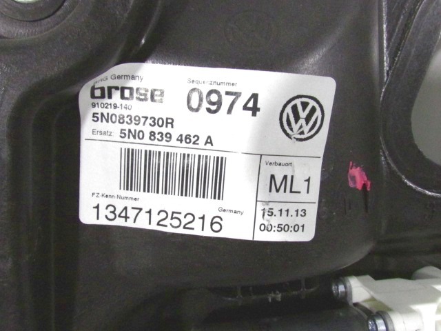 MEHANIZEM DVIGA ZADNJIH STEKEL  OEM N. 33673 SISTEMA ALZACRISTALLO PORTA POSTERIORE ELETT ORIGINAL REZERVNI DEL VOLKSWAGEN TIGUAN 5N MK1 R (2011 - 2016)  BENZINA LETNIK 2014