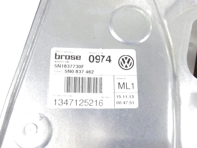 MEHANIZEM DVIGA SPREDNJIH STEKEL  OEM N. 33673 SISTEMA ALZACRISTALLO PORTA ANTERIORE ELETTR ORIGINAL REZERVNI DEL VOLKSWAGEN TIGUAN 5N MK1 R (2011 - 2016)  BENZINA LETNIK 2014