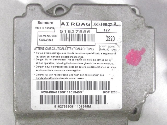 KIT AIRBAG KOMPLET OEM N. 26603 KIT AIRBAG COMPLETO ORIGINAL REZERVNI DEL FIAT BRAVO 198 (02/2007 - 2010) DIESEL LETNIK 2009