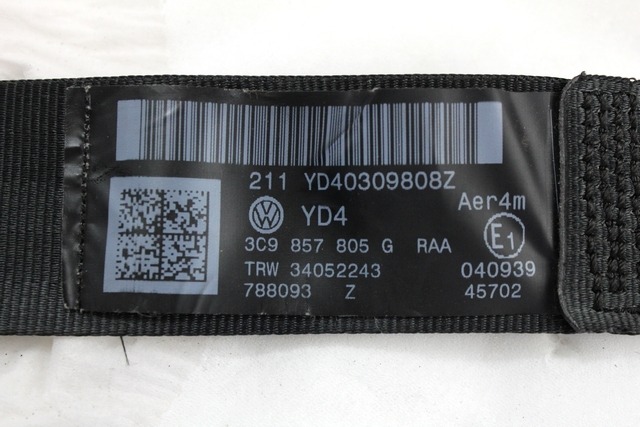 VARNOSTNI PAS OEM N. 3C9857805G ORIGINAL REZERVNI DEL VOLKSWAGEN PASSAT B6 3C2 3C5 BER/SW (2005 - 09/2010)  DIESEL LETNIK 2008