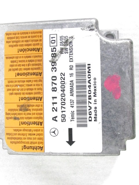 KIT AIRBAG KOMPLET OEM N. (D)16594 KIT AIRBAG COMPLETO ORIGINAL REZERVNI DEL MERCEDES CLASSE E W211 S211 BER/SW (03/2002 - 05/2006) DIESEL LETNIK 2005