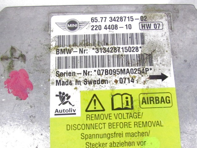 KIT AIRBAG KOMPLET OEM N. 22485 KIT AIRBAG COMPLETO ORIGINAL REZERVNI DEL MINI ONE / COOPER BERLINA CABRIO R56 R57 (2007 - 2013) BENZINA LETNIK 2007