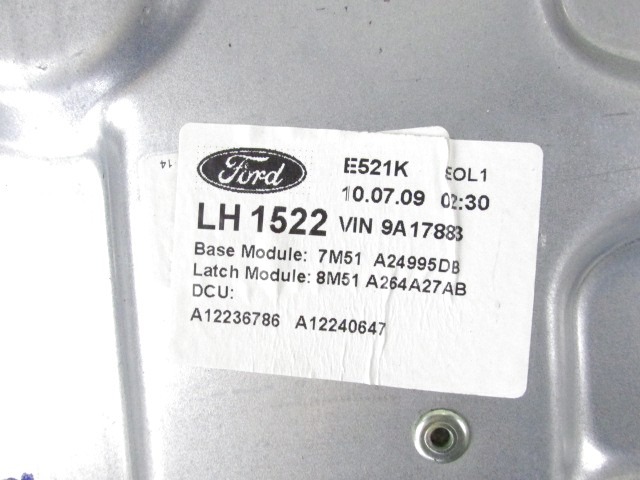 MEHANIZEM DVIGA ZADNJIH STEKEL  OEM N. 7M51-A24995-DB ORIGINAL REZERVNI DEL FORD FOCUS DA HCP DP MK2 R BER/SW (2008 - 2011) BENZINA/GPL LETNIK 2009