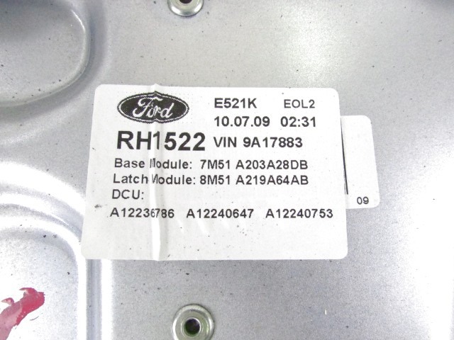 MEHANIZEM DVIGA SPREDNJIH STEKEL  OEM N. 7M51-A203A28-DB ORIGINAL REZERVNI DEL FORD FOCUS DA HCP DP MK2 R BER/SW (2008 - 2011) BENZINA/GPL LETNIK 2009