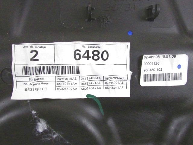 MEHANIZEM DVIGA SPREDNJIH STEKEL  OEM N. 04589463AA ORIGINAL REZERVNI DEL DODGE JOURNEY (2008 - 2011) DIESEL LETNIK 2008