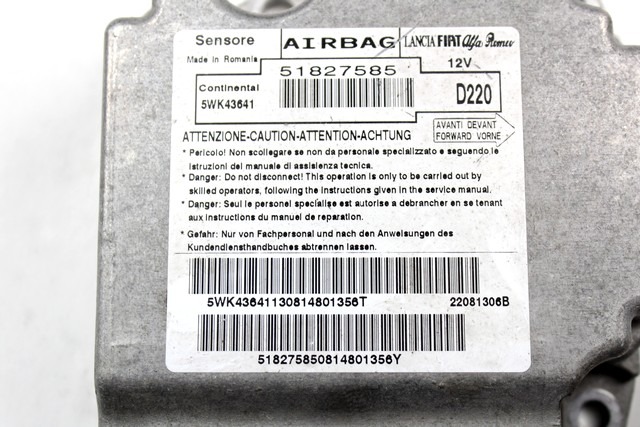 KIT AIRBAG KOMPLET OEM N. 22544 KIT AIRBAG COMPLETO ORIGINAL REZERVNI DEL FIAT BRAVO 198 (02/2007 - 2010) DIESEL LETNIK 2008