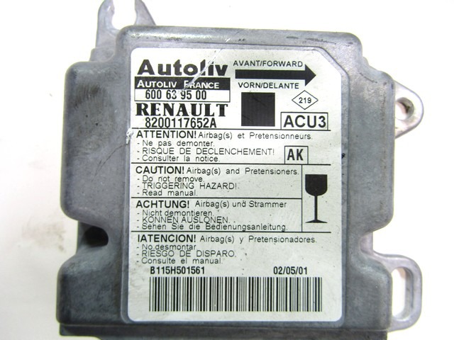 KIT AIRBAG KOMPLET OEM N. 8200117652A ORIGINAL REZERVNI DEL RENAULT SCENIC JA0/1 FA0 MK1 R (1999 - 2003) DIESEL LETNIK 2001