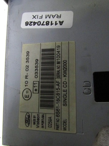 RADIO CD / OJACEVALNIK / IMETNIK HIFI OEM N. 6S61-18C815-AF ORIGINAL REZERVNI DEL FORD FIESTA JH JD MK5 R (2005 - 2008) BENZINA LETNIK 2006