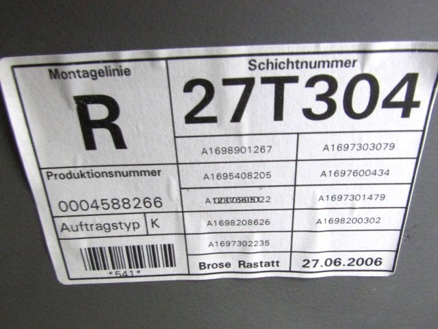 MEHANIZEM DVIGA ZADNJIH STEKEL  OEM N. 18264 SISTEMA ALZACRISTALLO PORTA POSTERIORE ELETT ORIGINAL REZERVNI DEL MERCEDES CLASSE A W169 5P C169 3P (2004 - 04/2008) DIESEL LETNIK 2006