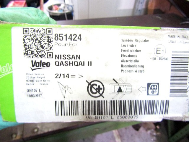 MEHANIZEM DVIGA ZADNJIH STEKEL  OEM N. 851424 ORIGINAL REZERVNI DEL NISSAN QASHQAI J10E (03/2010 - 2013) DIESEL LETNIK 2011