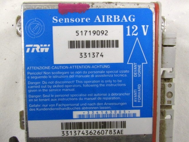 KIT AIRBAG KOMPLET OEM N. 12751 KIT AIRBAG COMPLETO ORIGINAL REZERVNI DEL FIAT PUNTO 188 MK2 R (2003 - 2011) BENZINA LETNIK 2007