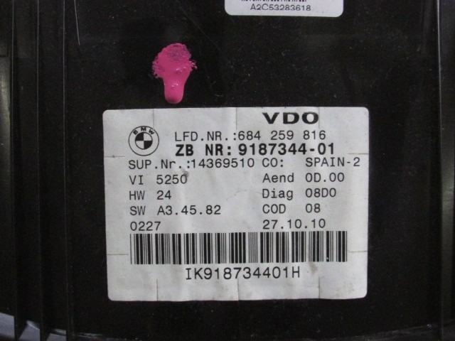 KILOMETER STEVEC OEM N. 9187344 ORIGINAL REZERVNI DEL BMW SERIE 3 BER/SW/COUPE/CABRIO E90/E91/E92/E93 LCI R (2009 - 2012) DIESEL LETNIK 2010