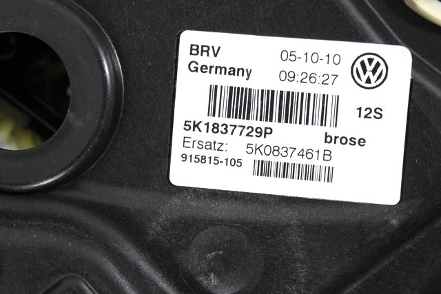 MEHANIZEM DVIGA SPREDNJIH STEKEL  OEM N. 30970 SISTEMA ALZACRISTALLO PORTA ANTERIORE ELETTR ORIGINAL REZERVNI DEL VOLKSWAGEN GOLF VI 5K1 517 AJ5 MK6 (2008-2012) BENZINA/GPL LETNIK 2010