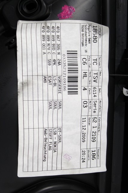 VRATNI PANEL OEM N. PNPSTADA6C6RSW5P ORIGINAL REZERVNI DEL AUDI A6 C6 R 4F2 4FH 4F5 BER/SW/ALLROAD (10/2008 - 2011) DIESEL LETNIK 2010