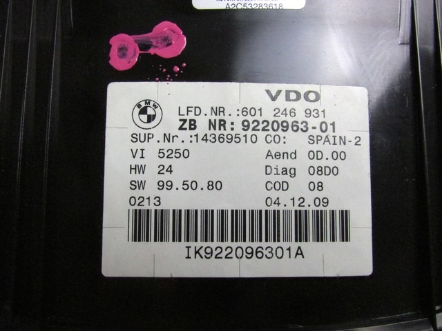 KILOMETER STEVEC OEM N. 9220963 ORIGINAL REZERVNI DEL BMW SERIE 3 BER/SW/COUPE/CABRIO E90/E91/E92/E93 LCI R (2009 - 2012) DIESEL LETNIK 2011