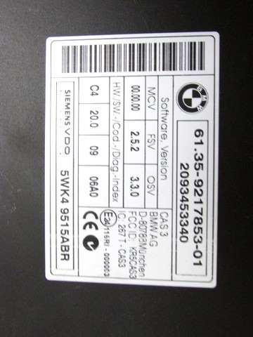 KOMPLET ODKLEPANJE IN VZIG  OEM N. 33387 KIT ACCENSIONE AVVIAMENTO ORIGINAL REZERVNI DEL BMW SERIE 3 BER/SW/COUPE/CABRIO E90/E91/E92/E93 LCI R (2009 - 2012) DIESEL LETNIK 2011