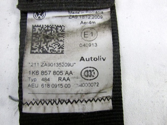 VARNOSTNI PAS OEM N. 1K6857805AA ORIGINAL REZERVNI DEL VOLKSWAGEN GOLF VI 5K1 517 AJ5 MK6 (2008-2012) DIESEL LETNIK 2010