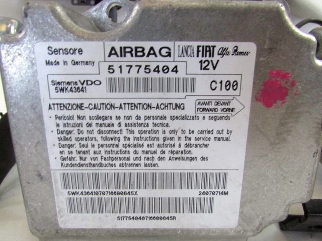 KIT AIRBAG KOMPLET OEM N. 22544 KIT AIRBAG COMPLETO ORIGINAL REZERVNI DEL FIAT BRAVO 198 (02/2007 - 2010) DIESEL LETNIK 2007