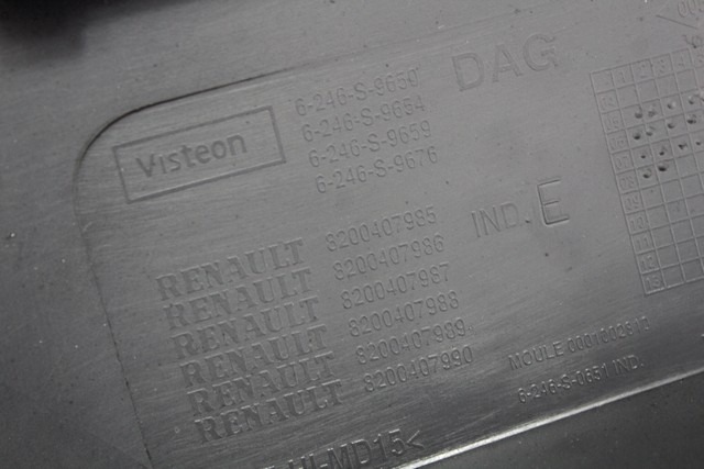 PLASTIKA MED SEDEZI BREZ NASLONJALA ROK OEM N. 8200407985 ORIGINAL REZERVNI DEL RENAULT CLIO BR0//1 CR0/1 KR0/1 MK3 (2005 - 05/2009) DIESEL LETNIK 2008