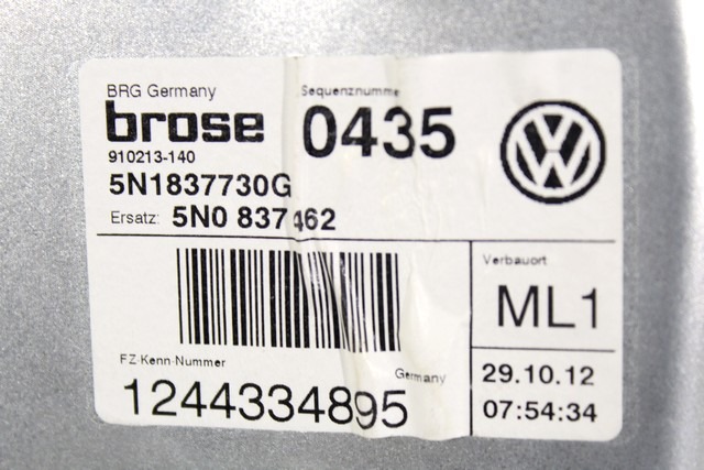 MEHANIZEM DVIGA SPREDNJIH STEKEL  OEM N. 23178 SISTEMA ALZACRISTALLO PORTA ANTERIORE ELETTR ORIGINAL REZERVNI DEL VOLKSWAGEN TIGUAN 5N MK1 R (2011 - 2016)  DIESEL LETNIK 2012