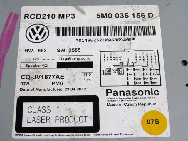 RADIO CD / OJACEVALNIK / IMETNIK HIFI OEM N. 5M0035156D ORIGINAL REZERVNI DEL VOLKSWAGEN POLO 6R1 6C1 (06/2009 - 02/2014) BENZINA LETNIK 2009