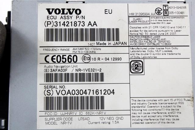 REZERVNI DELI, RADIJSKO-NAVIGACIJSKE NAPRAVE OEM N. 31421873 ORIGINAL REZERVNI DEL VOLVO V40 MK1 525 526 (2012 - 2016)DIESEL LETNIK 2014