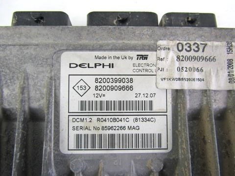 KOMPLET ODKLEPANJE IN VZIG  OEM N. 23465 KIT ACCENSIONE AVVIAMENTO ORIGINAL REZERVNI DEL RENAULT KANGOO KW0/1 MK2 (2008 - 2013)DIESEL LETNIK 2008