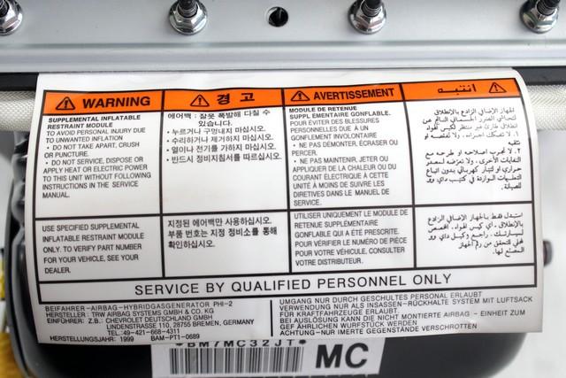 KIT AIRBAG KOMPLET OEM N. 503 KIT AIRBAG COMPLETO ORIGINAL REZERVNI DEL CHEVROLET MATIZ M200 (2005 - 2010) BENZINA/GPL LETNIK 2008