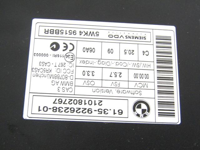 KOMPLET ODKLEPANJE IN VZIG  OEM N. 58252 KIT ACCENSIONE AVVIAMENTO ORIGINAL REZERVNI DEL BMW SERIE 1 BER/COUPE/CABRIO E81/E82/E87/E88 LCI R (2007 - 2013) DIESEL LETNIK 2010