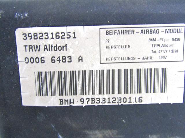 KIT AIRBAG KOMPLET OEM N. 5104 KIT AIRBAG COMPLETO ORIGINAL REZERVNI DEL BMW SERIE 7 E38 (1994 - 2001)BENZINA LETNIK 1998