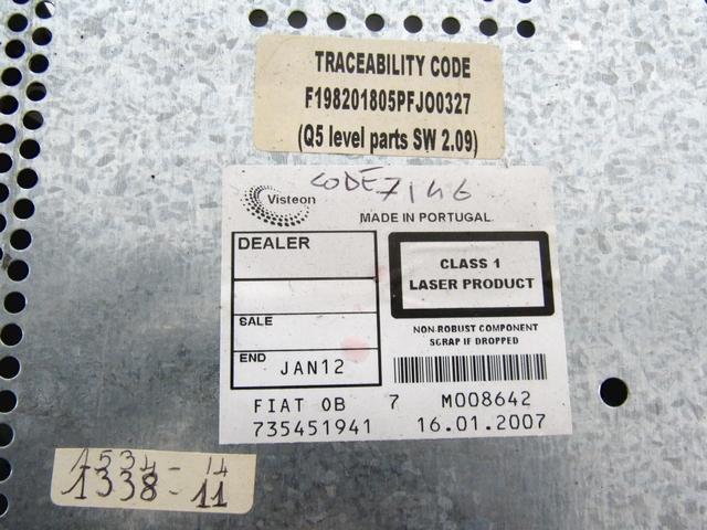 RADIO CD / OJACEVALNIK / IMETNIK HIFI OEM N. 735451941 ORIGINAL REZERVNI DEL FIAT BRAVO 198 (02/2007 - 2010) DIESEL LETNIK 2007