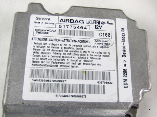 KIT AIRBAG KOMPLET OEM N. 22544 KIT AIRBAG COMPLETO ORIGINAL REZERVNI DEL FIAT BRAVO 198 (02/2007 - 2010) DIESEL LETNIK 2007