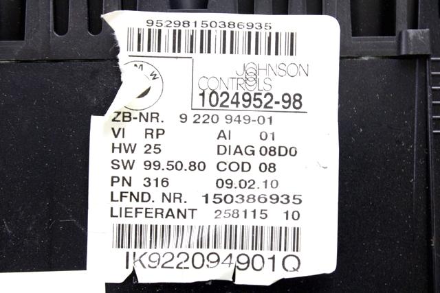 KILOMETER STEVEC OEM N. 9220949 ORIGINAL REZERVNI DEL BMW SERIE 1 BER/COUPE/CABRIO E81/E82/E87/E88 LCI R (2007 - 2013) DIESEL LETNIK 2010