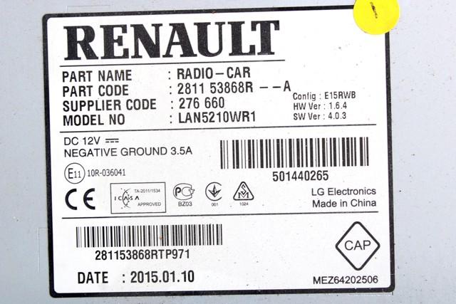 REZERVNI DELI, RADIJSKO-NAVIGACIJSKE NAPRAVE OEM N. 281153868R ORIGINAL REZERVNI DEL RENAULT CLIO BH KH MK4 (2012 - 2019)BENZINA LETNIK 2015