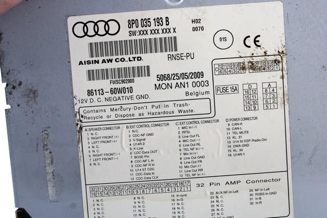 REZERVNI DELI, RADIJSKO-NAVIGACIJSKE NAPRAVE OEM N. 8P0035193B ORIGINAL REZERVNI DEL AUDI A3 MK2R 8P 8PA 8P1 8P7 (2008 - 2012)DIESEL LETNIK 2009