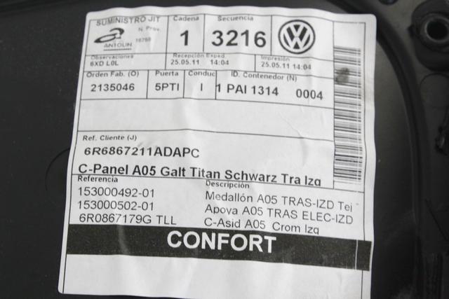 VRATNI PANEL OEM N. PNPSTVWPOLO6R1BR5P ORIGINAL REZERVNI DEL VOLKSWAGEN POLO 6R1 6C1 (06/2009 - 02/2014) DIESEL LETNIK 2011