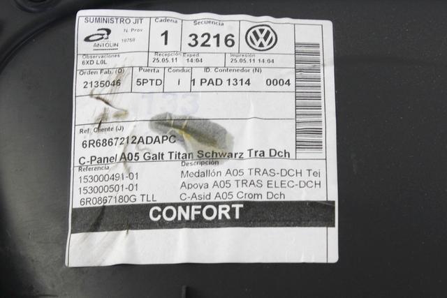 VRATNI PANEL OEM N. PNPSTVWPOLO6R1BR5P ORIGINAL REZERVNI DEL VOLKSWAGEN POLO 6R1 6C1 (06/2009 - 02/2014) DIESEL LETNIK 2011