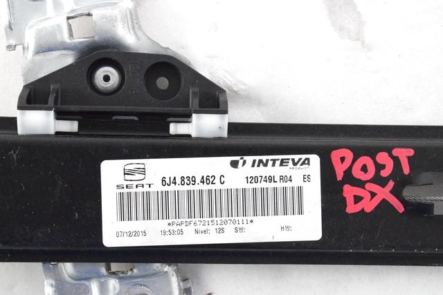 ROCNI SISTEM ZA DVIGOVANJE ZADNJEGA STEKLA  OEM N. 6J4839462C ORIGINAL REZERVNI DEL SEAT IBIZA 6J5 6P1 MK4 R BER/SW (2012 -2017) DIESEL LETNIK 2016