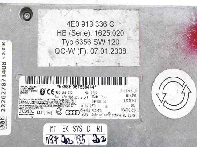 RACUNALNIK TELEFONA  OEM N. 4E0910336C ORIGINAL REZERVNI DEL AUDI A6 C6 4F2 4FH 4F5 BER/SW/ALLROAD (07/2004 - 10/2008) DIESEL LETNIK 2004