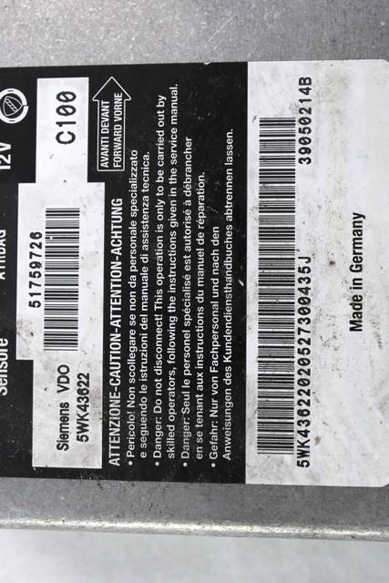 KIT AIRBAG KOMPLET OEM N. 16589 KIT AIRBAG COMPLETO ORIGINAL REZERVNI DEL FIAT MULTIPLA 186 R (2004 - 2010) BENZINA/METANO LETNIK 2005