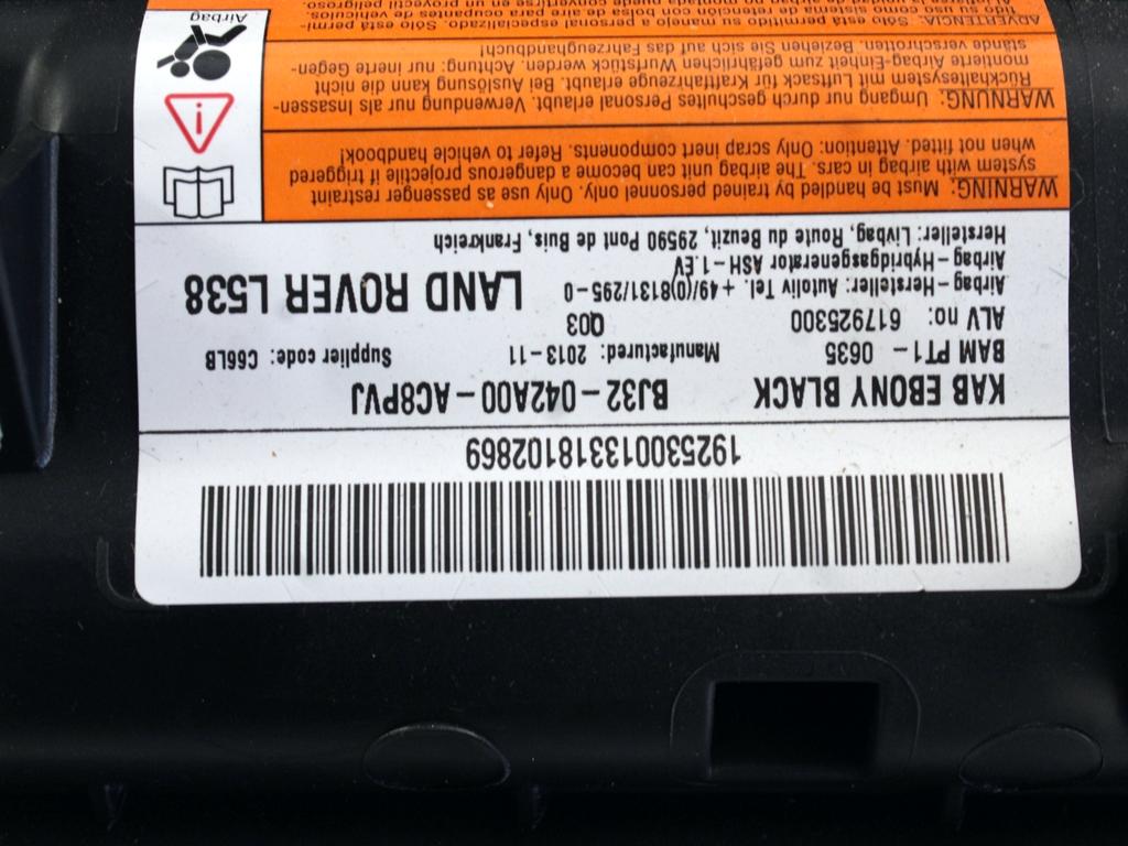 KIT AIRBAG KOMPLET OEM N. 9818 KIT AIRBAG COMPLETO ORIGINAL REZERVNI DEL LAND ROVER RANGE ROVER EVOQUE L538 (2012 - 2016)DIESEL LETNIK 2013