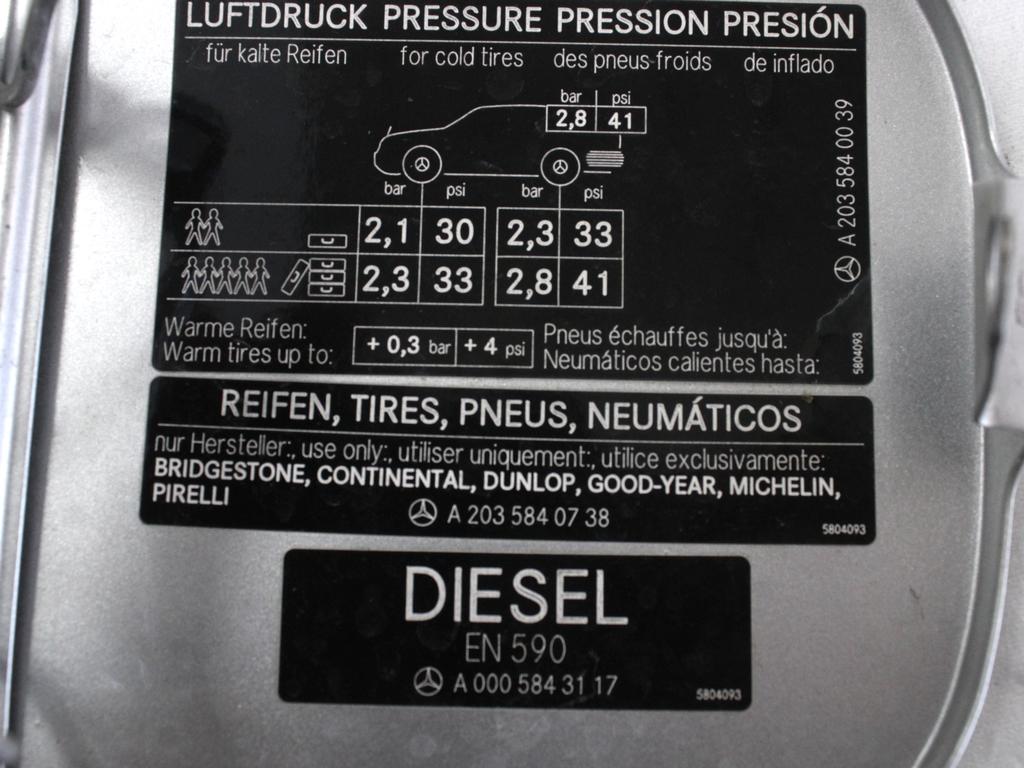 LOPUTA GORIVA OEM N. A2037500206 ORIGINAL REZERVNI DEL MERCEDES CLASSE C W203 BER/SW (2000 - 2007) DIESEL LETNIK 2002