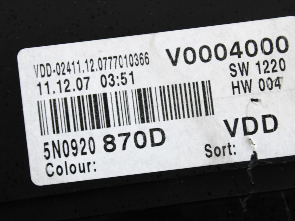 03L906022F KIT ACCENSIONE AVVIAMENTO VOLKSWAGEN TIGUAN 2.0 D 4X4 103KW 6M 5P (2008) RICAMBIO USATO CON CENTRALINA MOTORE, QUADRO STRUMENTI, BLOCCHETTI ACCENSIONE APERTURA CON DOPPIA CHIAVE 0281014236 1K0959433BT 3C0937049AJ 1K0905851B 5N0920870D