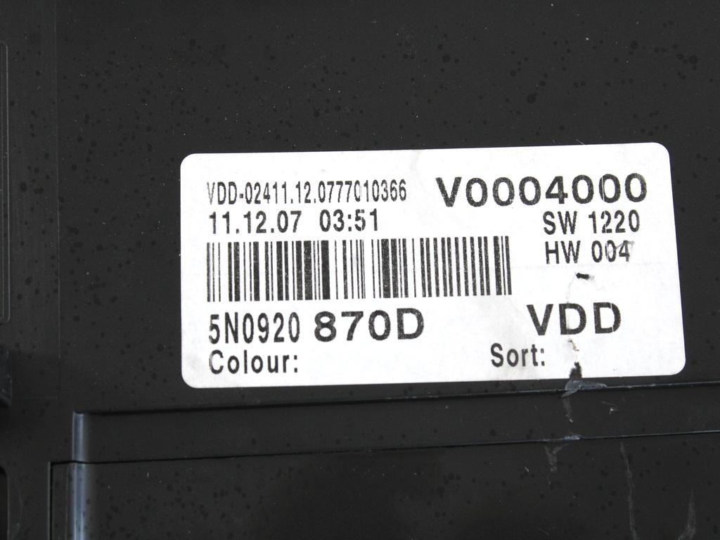 03L906022F KIT ACCENSIONE AVVIAMENTO VOLKSWAGEN TIGUAN 2.0 D 4X4 103KW 6M 5P (2008) RICAMBIO USATO CON CENTRALINA MOTORE, QUADRO STRUMENTI, BLOCCHETTI ACCENSIONE APERTURA CON DOPPIA CHIAVE 0281014236 1K0959433BT 3C0937049AJ 1K0905851B 5N0920870D